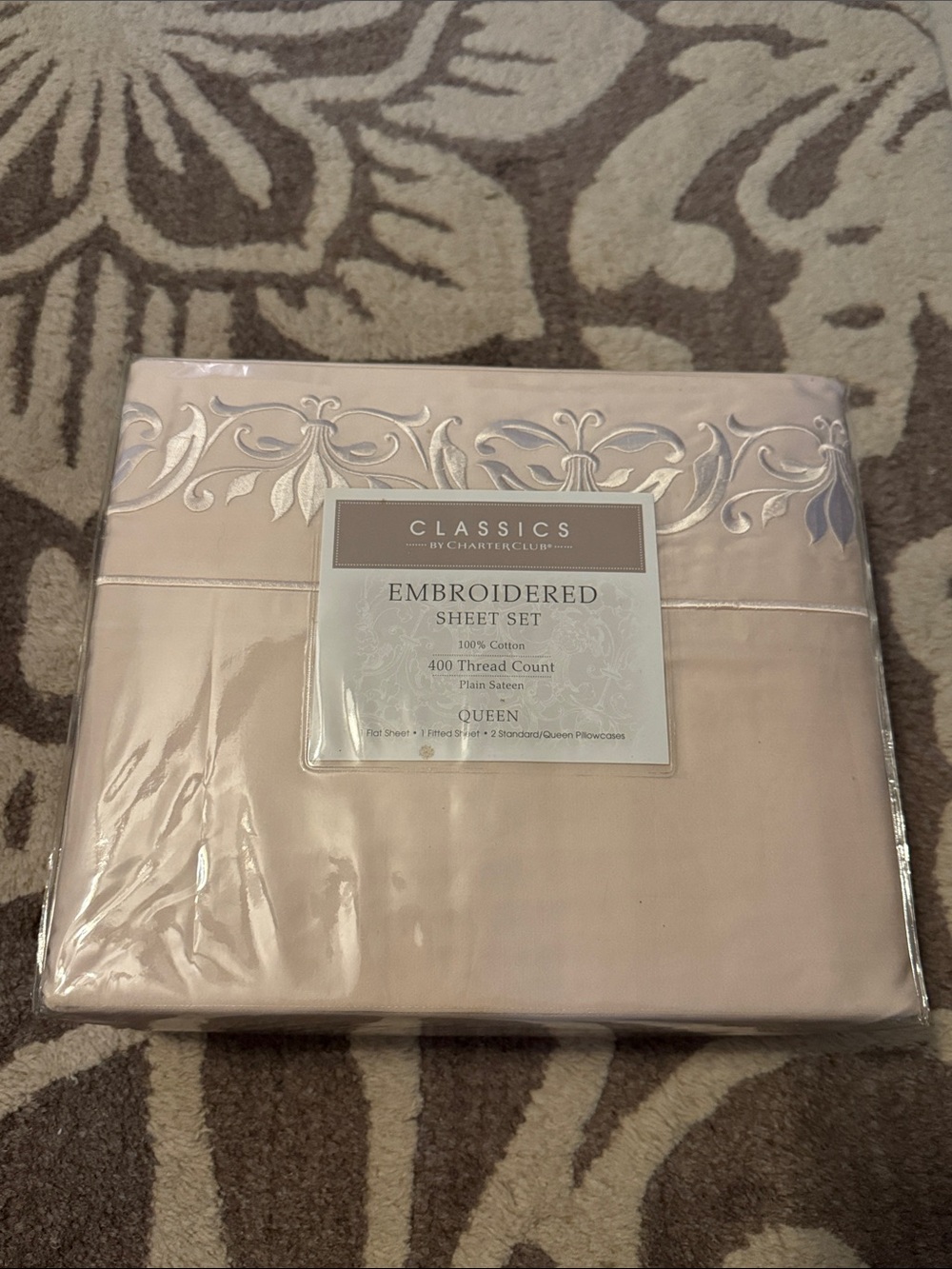 NEW Charter Club Queen Sheet Set – Embroidered 100% Cotton